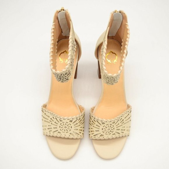 C Wonder Womens Katie Leather Ankle Strap Sandal Sz 8.5M White Sand Back Zip NEW - Picture 3 of 5